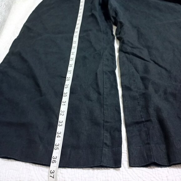 MNG 100% Linen Wide-Leg Pants M Womens Elastic Waist Relaxed Fit Black - Picture 10 of 10